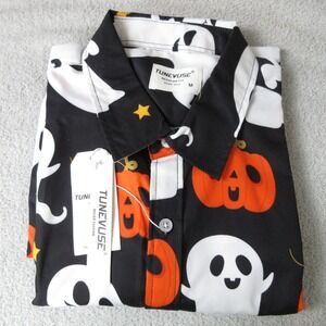 TUNEVUSE Men's Button Up Shirt Halloween Ghost Pumpkin Print Regular Fit M